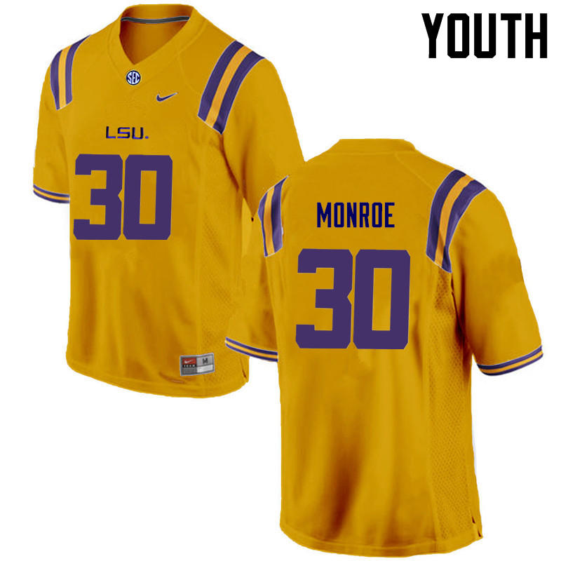 Youth LSU Tigers #30 Eric Monroe College Football Jerseys Game-Gold
